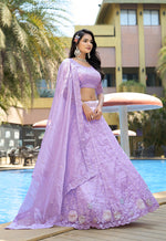 Thumbnail for Monjolika Fashion Organza Lavender Sequins Work Lehenga Choli Set