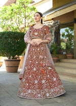 Thumbnail for Monjolika Fashion Brown Tissue Embellished Lehenga Choli