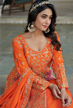 Thumbnail for Monjolika Fashion Orange And Pink Embroidered Anarkali Gown