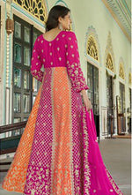 Thumbnail for Monjolika Fashion Rani Pink And Orange Embroidered Anarkali Gown