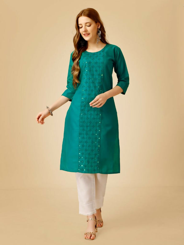 Jyoti Fashion Women's Rama Cotton Blend Embroidered Kurta Pant Set - Distacart