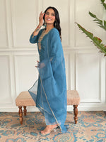 Thumbnail for The52 Rama Embroidered Viscose Blend Fabric Straight Kurta, Pant and Dupatta Set