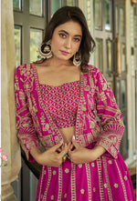 Thumbnail for Monjolika Fashion Magenta Chinnon Heavy Embroidered Koti Style Lehenga Choli