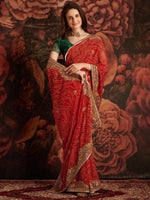 Thumbnail for Anouk Red & White Printed & Embellished Georgette Bandhani Saree - Distacart