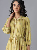 Thumbnail for AURELIA Olive Green Ethnic Motifs A-Line Midi Dress