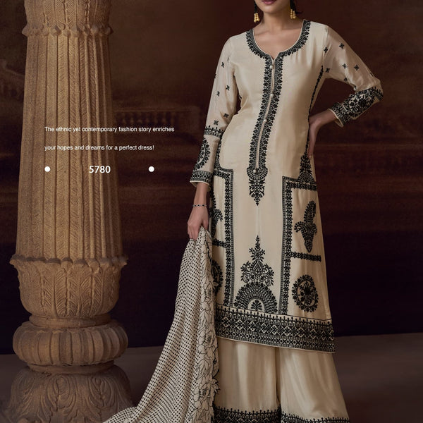 Anaita Beige Heavy Chinon Stitched Salwar Suit With Sequence Embroidery Work - Distacart