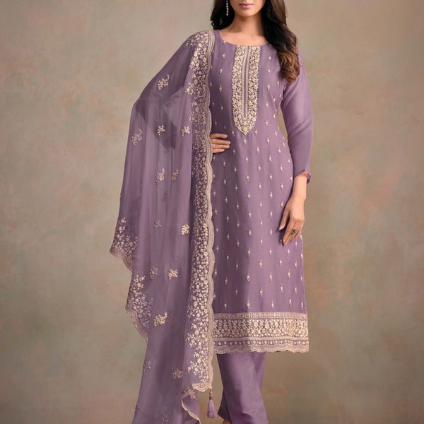 Anaita Purple Heavy Organza With Embroidery Straight Salwar Suit - Distacart