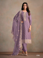 Thumbnail for Anaita Purple Heavy Organza With Embroidery Straight Salwar Suit - Distacart