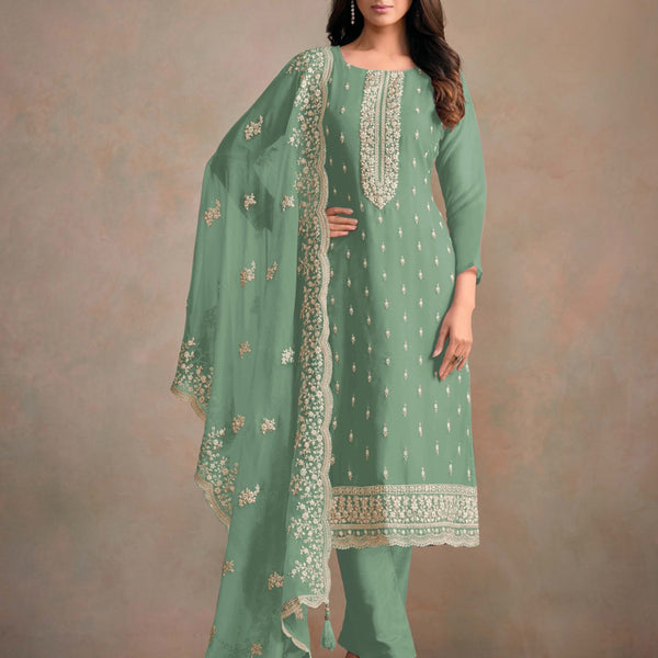 Anaita Light Teal Heavy Organza With Embroidery Straight Salwar Suit - Distacart