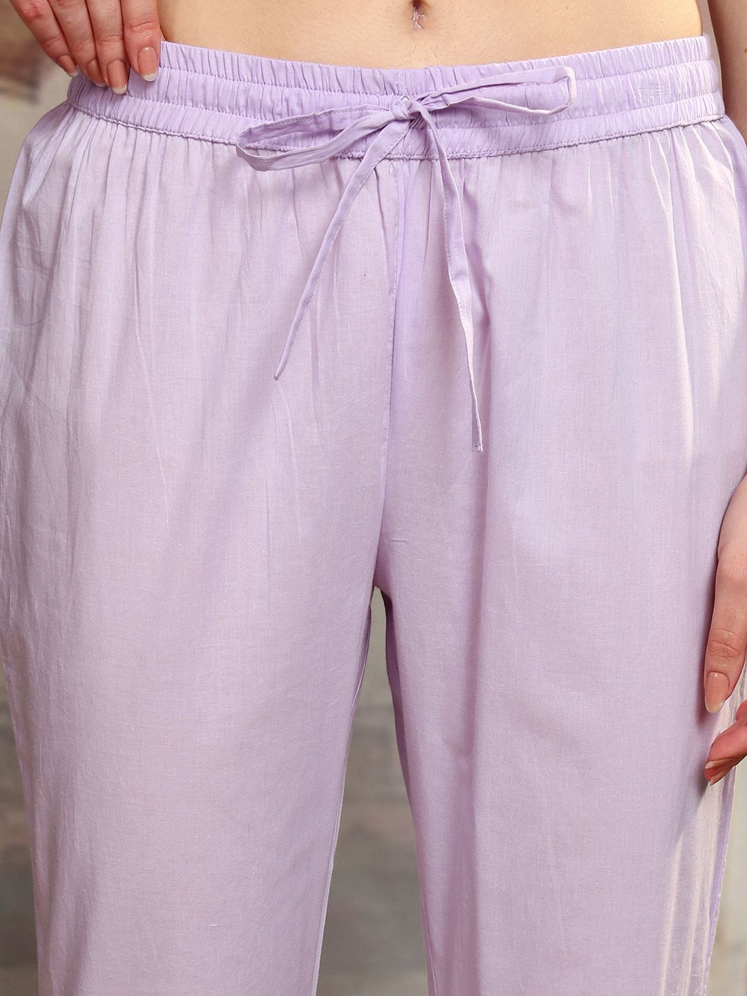 Vishudh Lavender Mirror Work Pure Cotton Anarkali Kurta With Trousers & Dupatta - Distacart