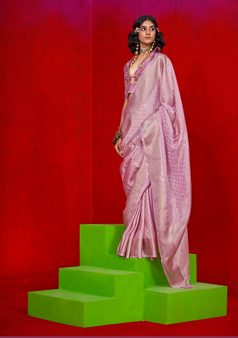 Monjolika Fashion Viscose Pink Zari Weaving Border Traditional Saree