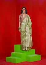 Thumbnail for Monjolika Fashion Viscose Light Green Zari Weaving Border Traditional Saree