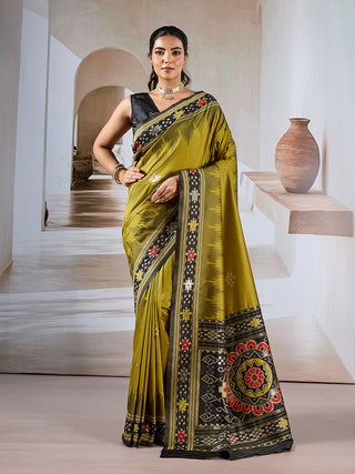 Monjolika Fashion Olive Weaving Handloom Silk Blend Designer Saree