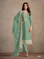 Thumbnail for Anaita Light Teal Heavy Organza With Embroidery Straight Salwar Suit - Distacart