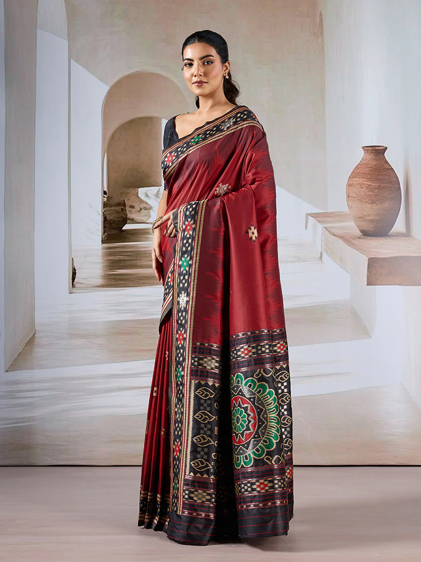 Monjolika Fashion Maroon Weaving Handloom Silk Blend Designer Saree - Distacart