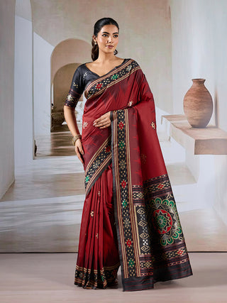 Monjolika Fashion Maroon Weaving Handloom Silk Blend Designer Saree