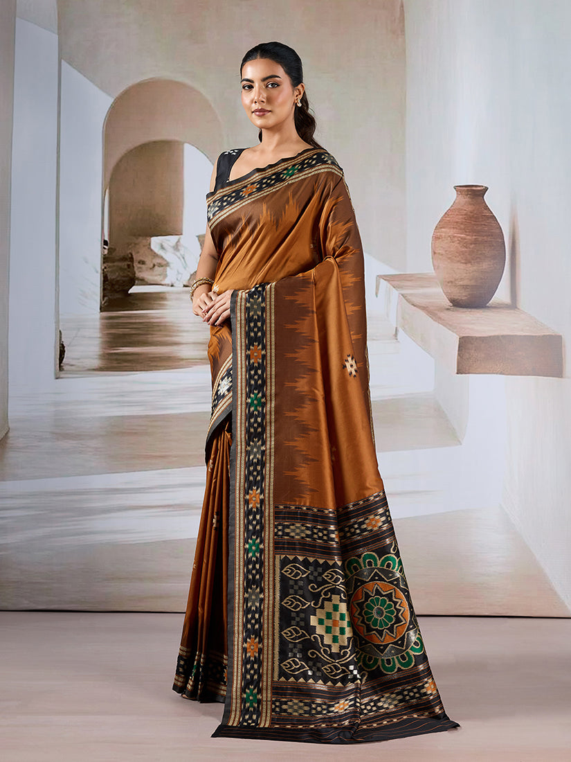 Monjolika Fashion Rust Weaving Handloom Silk Blend Designer Saree - Distacart