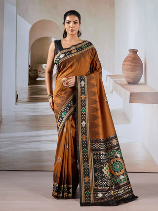 Monjolika Fashion Rust Weaving Handloom Silk Blend Designer Saree