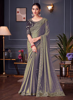 Thumbnail for Monjolika Fashion Steel Grey Embroidered Double Tone Silk Blend Designer Saree