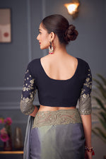 Thumbnail for Monjolika Fashion Steel Grey Embroidered Double Tone Silk Blend Designer Saree
