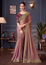 Thumbnail for Monjolika Fashion Pink Embroidered Double Tone Silk Blend Designer Saree - Distacart