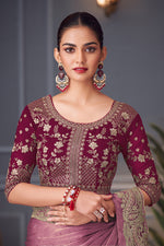 Thumbnail for Monjolika Fashion Pink Embroidered Double Tone Silk Blend Designer Saree - Distacart