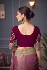 Thumbnail for Monjolika Fashion Pink Embroidered Double Tone Silk Blend Designer Saree - Distacart