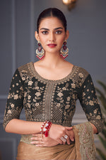 Thumbnail for Monjolika Fashion Light Brown Embroidered Double Tone Silk Blend Designer Saree