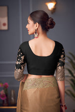 Thumbnail for Monjolika Fashion Light Brown Embroidered Double Tone Silk Blend Designer Saree