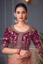 Thumbnail for Monjolika Fashion Dark Peach Embroidered Double Tone Silk Blend Designer Saree