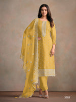 Thumbnail for Anaita Yellow Heavy Organza With Embroidery Straight Salwar Suit - Distacart
