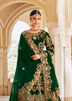 Thumbnail for Monjolika Fashion Green Velvet Embroidered Wedding Designer Lehenga Choli