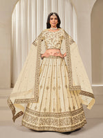 Thumbnail for Monjolika Fashion Embroidered Cream Reception Art Silk A Line Lehenga Choli - Distacart