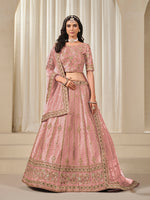 Thumbnail for Monjolika Fashion Embroidered Pink Reception Art Silk A Line Lehenga Choli - Distacart