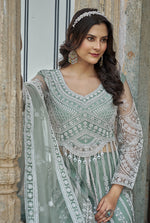 Thumbnail for Monjolika Fashion Embroidered Sea Green Net Reception Designer Salwar Suit