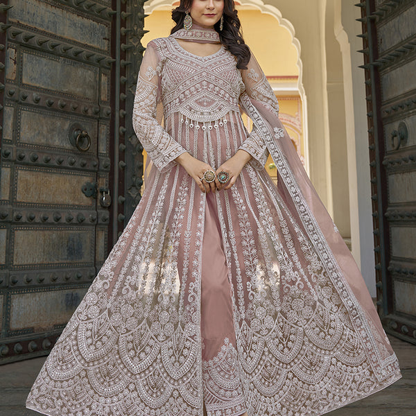 Monjolika Fashion Embroidered Dusty Net Reception Designer Salwar Suit - Distacart