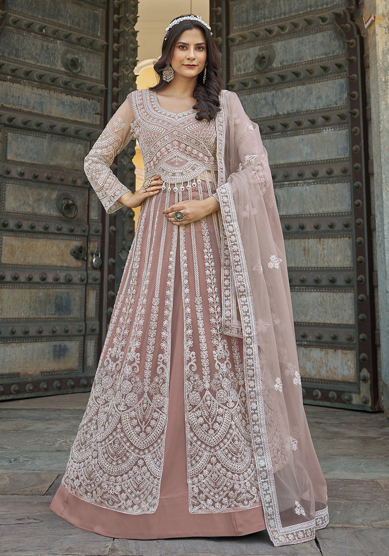 Monjolika Fashion Embroidered Dusty Net Reception Designer Salwar Suit