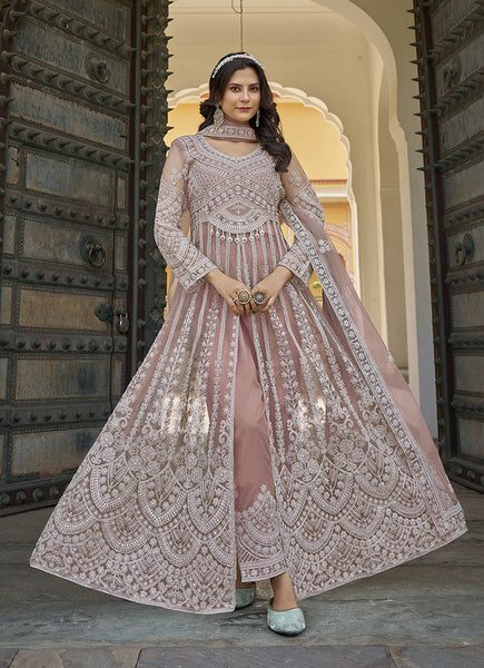 Monjolika Fashion Embroidered Dusty Net Reception Designer Salwar Suit