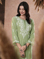 Thumbnail for ADA Women Ethnic Motifs Embroidered Flared Sleeves Kurta - Distacart