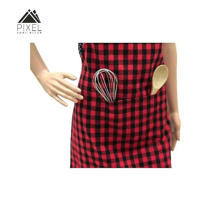 Pixel Home Cotton Apron Check Kitchen-Red Checked - Dista