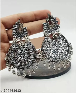 Tehzeeb Creations Women's Silver Colour Earrings With Kundan And Ghungroo Work - Distacart