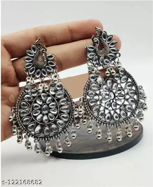 Tehzeeb Creations Women's Silver Colour Earrings With Kundan And Ghungroo Work - Distacart
