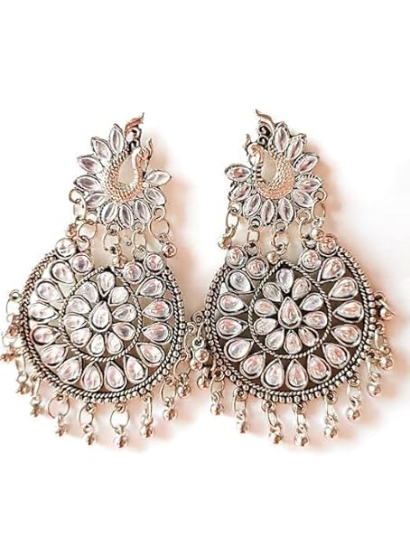 Tehzeeb Creations Women's Silver Colour Earrings With Kundan And Ghungroo Work - Distacart