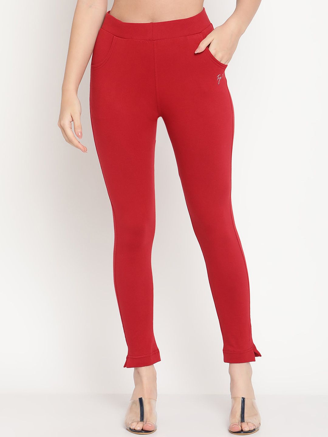 TAG 7 Set Of 2 Pink & Red Solid Leggings - Distacart