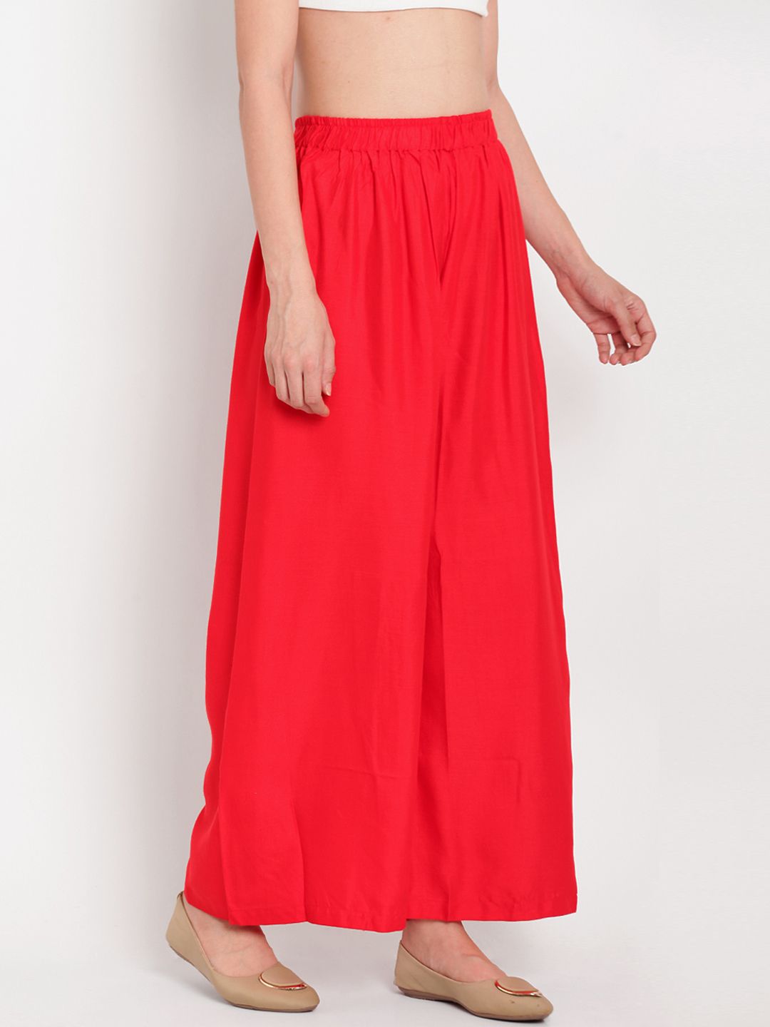 TAG 7 Women Red Solid Flared Palazzos - Distacart