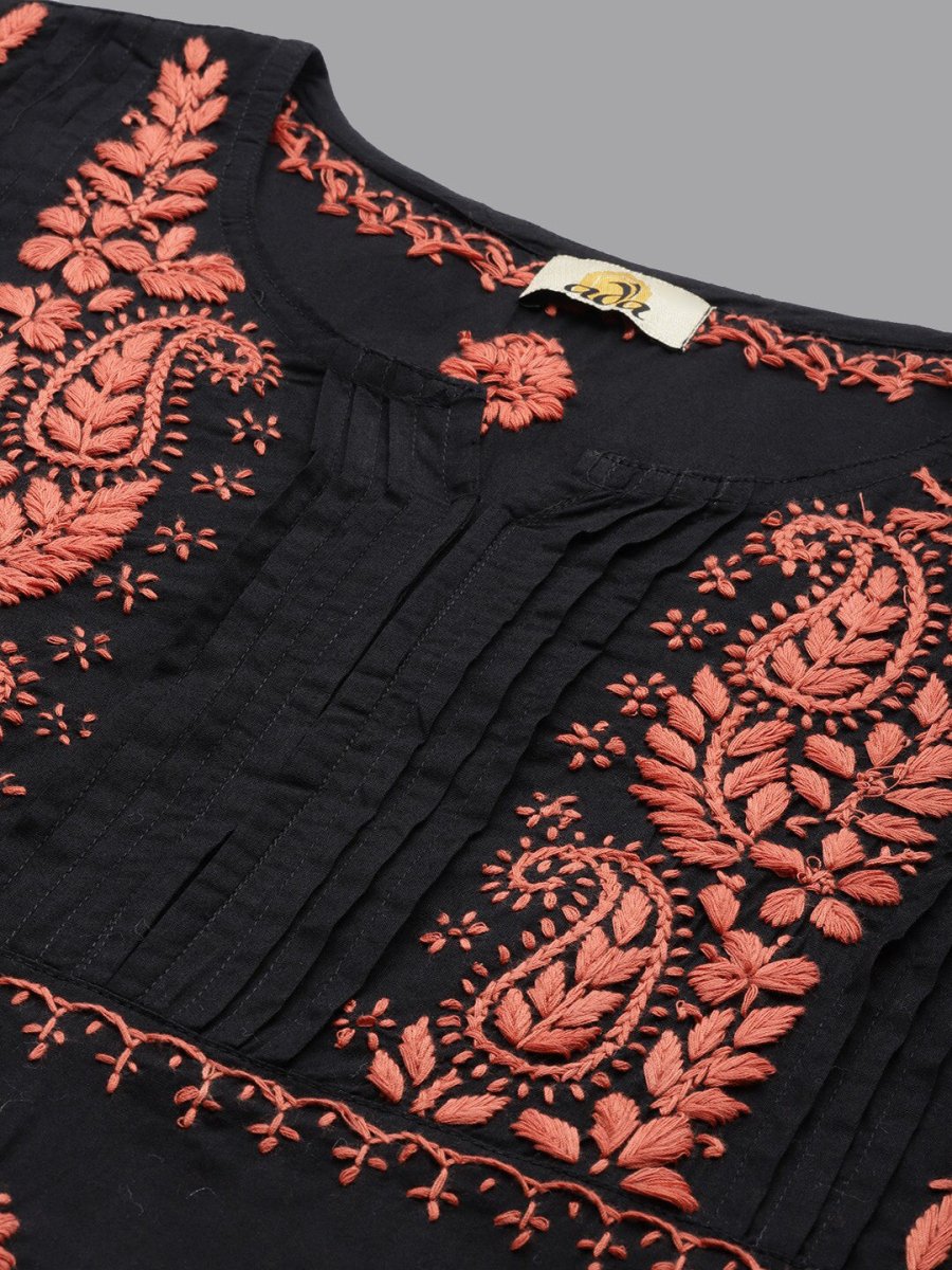 ADA Ethnic Motifs Embroidered Chikankari Cotton Straight Kurta - Distacart