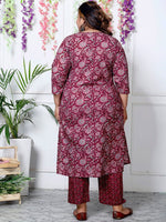Thumbnail for Swasti Plus Size Floral Printed Sequinned Pure Cotton Kurta With Trouser & Dupatta