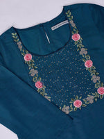 Thumbnail for Ode by House of Pataudi Women Round Neck Three-Quarter Sleeves Embroidered Straight Kurta - Distacart