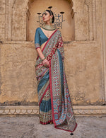 Thumbnail for Monjolika Fashion Silk Blend Multicolour Block Print Traditional Saree - Distacart
