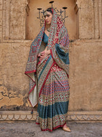 Thumbnail for Monjolika Fashion Silk Blend Multicolour Block Print Traditional Saree - Distacart